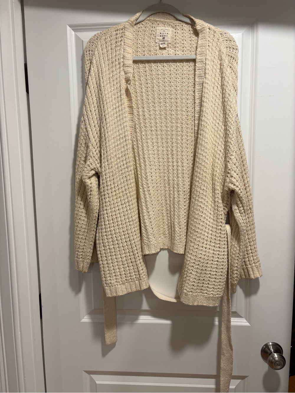 Billabong Cream Waffle-Knit Tie Front Cardigan - Picture 3 of 8